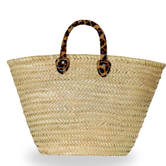 POOLSIDE Woven Beach Bag with Leather Cheetah Print Handle - Picture 6 of 7